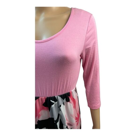 Bluetime Women's Pink Floral Printed 3/4 Sleeve Maxi Dress Size S. - Picture 8 of 13